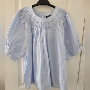 Smock-neck puff sleeve top